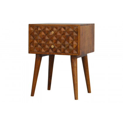 Artisan Diamond Carved Bedside with 2 Drawers - Chestnut