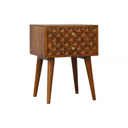 Artisan Diamond Carved Bedside with 2 Drawers - Chestnut