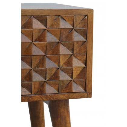 Artisan Diamond Carved Bedside with 2 Drawers - Chestnut