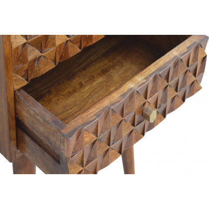 Artisan Diamond Carved Bedside with 2 Drawers - Chestnut