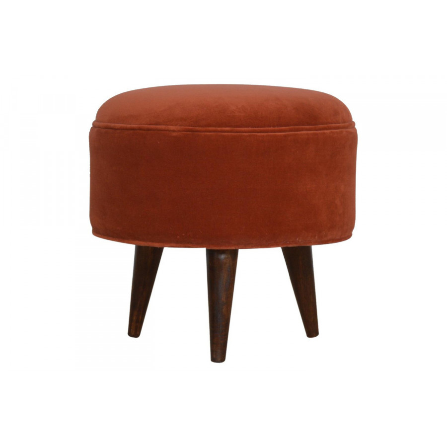 Artisan Nordic Style Footstool - Brick Red, Velvet