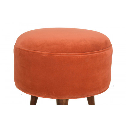Artisan Nordic Style Footstool - Brick Red, Velvet