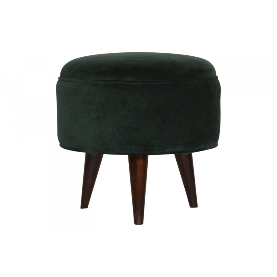 Artisan Nordic Style Footstool - Emerald Green, Velvet