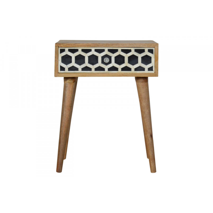 Artisan Bone Inlay Bedside with 1 Drawers - Oak-ish, Scandinavian