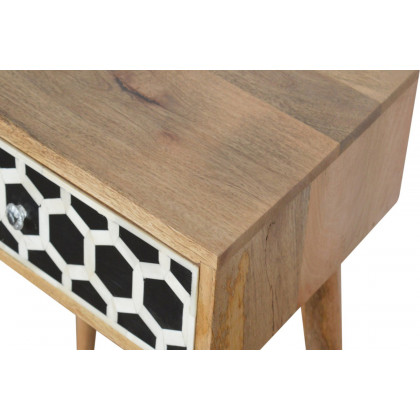 Artisan Bone Inlay Bedside with 1 Drawers - Oak-ish, Scandinavian