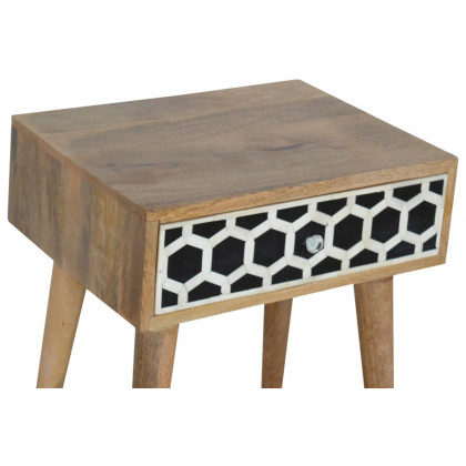 Artisan Bone Inlay Bedside with 1 Drawers - Oak-ish, Scandinavian