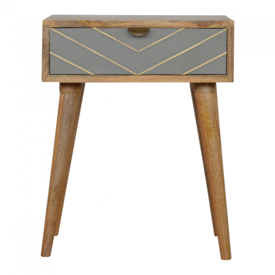 Artisan - Inlay Nightstand in Sleek Cement, Brass