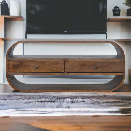 Artisan - Chestnut Curved Edge Media Unit With 2 Drawers
