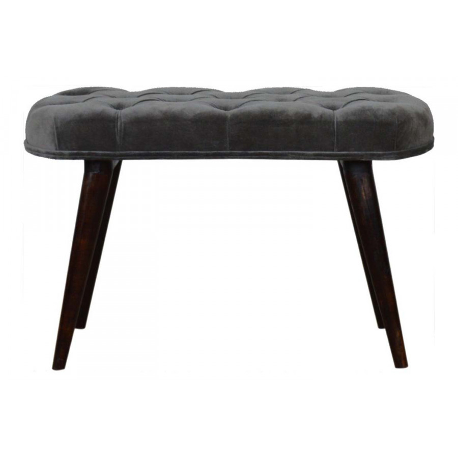 Artisan Deep Button Bench - Gray, Velvet