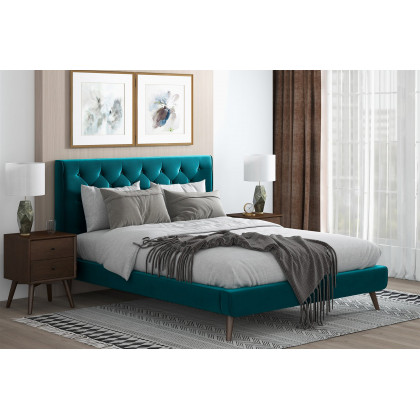 Ashcroft Dillon Velvet Platform Bed - Teal, Queen Size