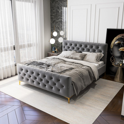 Ashcroft Bailey Velvet Bed – Gray, Queen Size