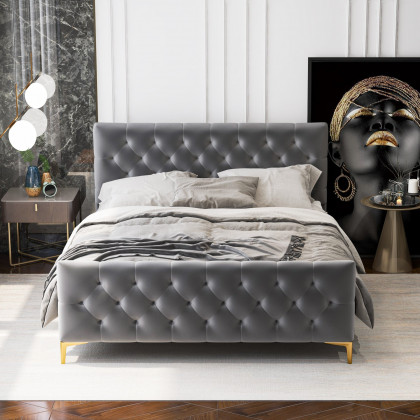 Ashcroft Bailey Velvet Bed – Gray, Queen Size