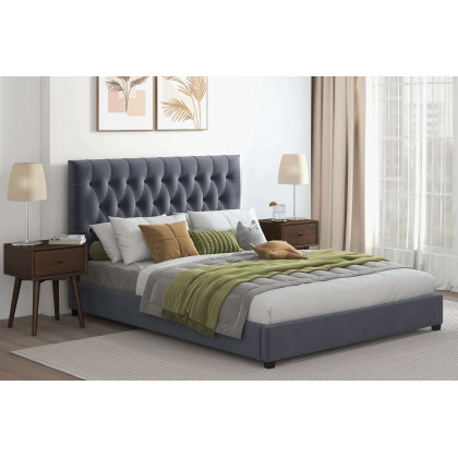 Ashcroft Donald Mid-Century Modern Velvet Platform Bed - Gray, Queen Size