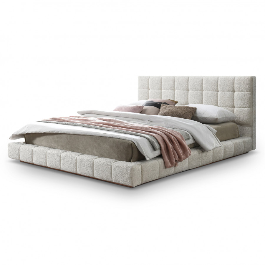 Ashcroft Hudson Upholstered Platform Bed - Ivory Boucle, Queen Size