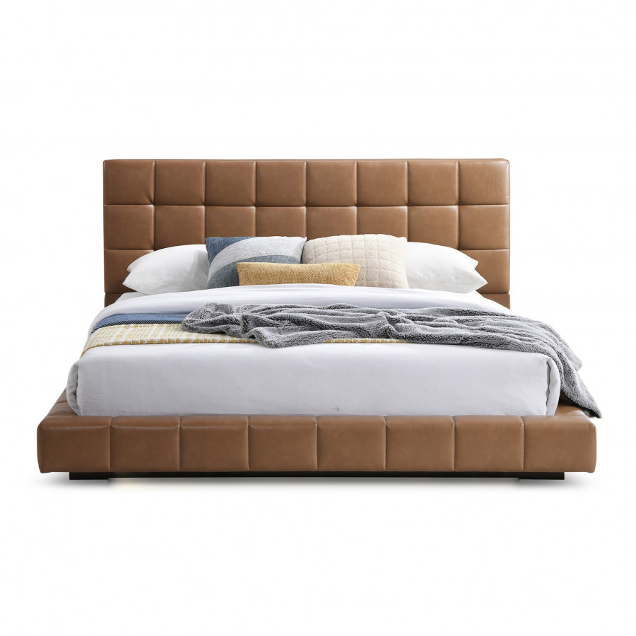 Ashcroft Hudson Upholstered Platform Bed - Tan Vegan Leather, Queen Size