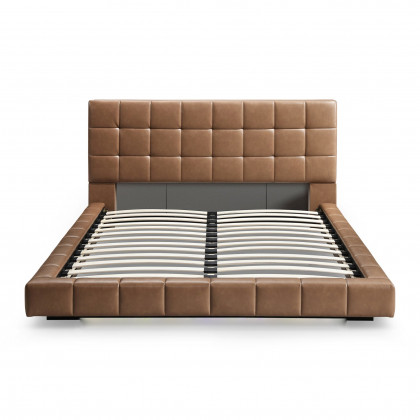 Ashcroft Hudson Upholstered Platform Bed - Tan Vegan Leather, Queen Size