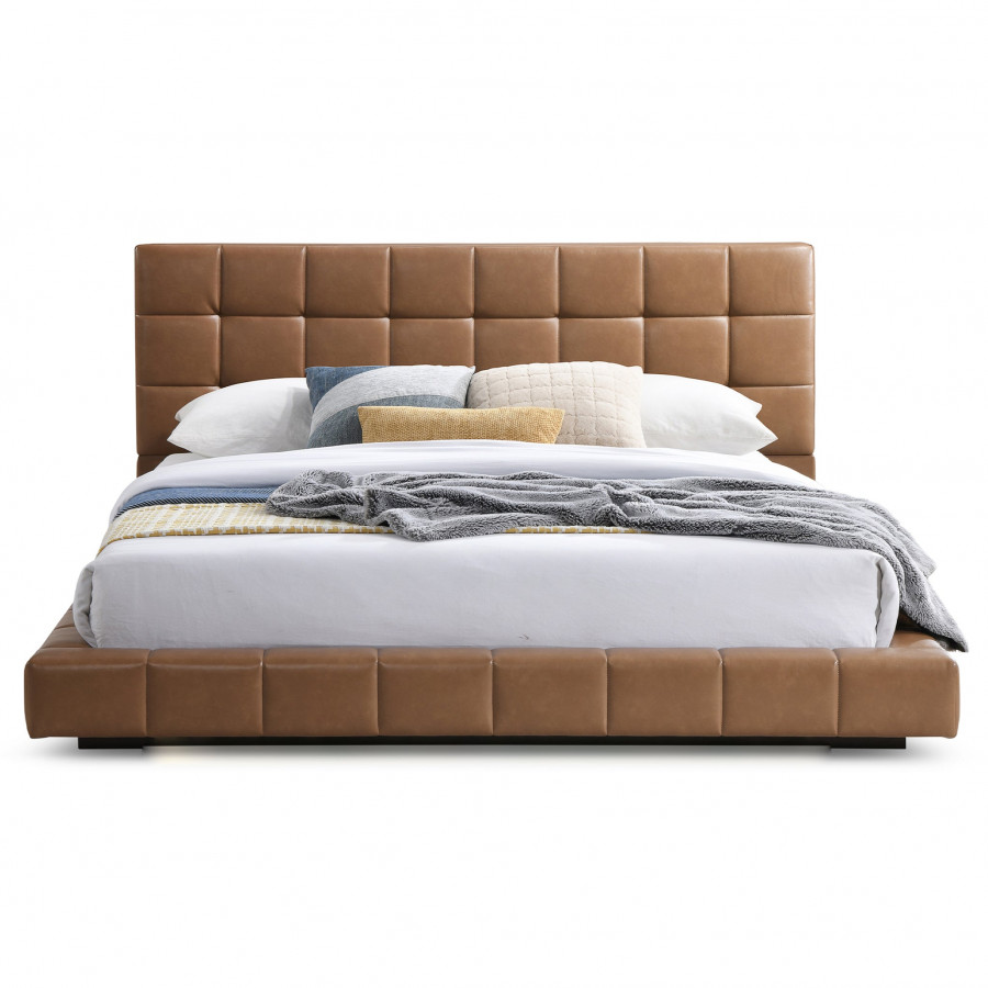 Ashcroft Hudson Upholstered Platform Bed - Tan Vegan Leather, King Size