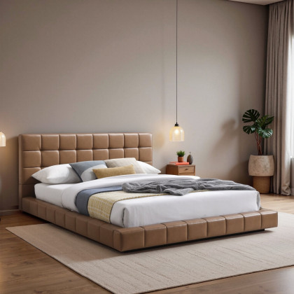 Ashcroft Hudson Upholstered Platform Bed - Tan Vegan Leather, King Size