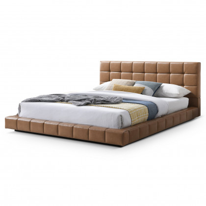 Ashcroft Hudson Upholstered Platform Bed - Tan Vegan Leather, King Size