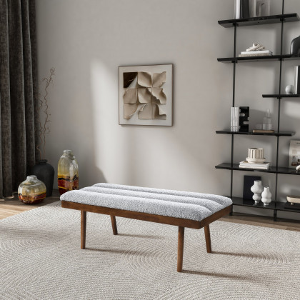 Ashcroft - Troni Light Gray Boucle Bench