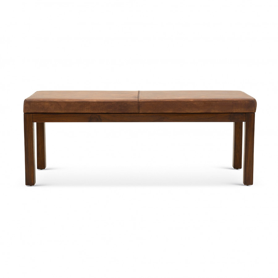 Ashcroft - Austin Antique Tan Leather Bench with Lines