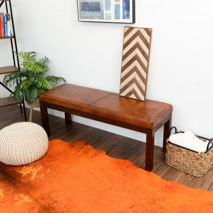 Ashcroft - Austin Antique Tan Leather Bench with Lines