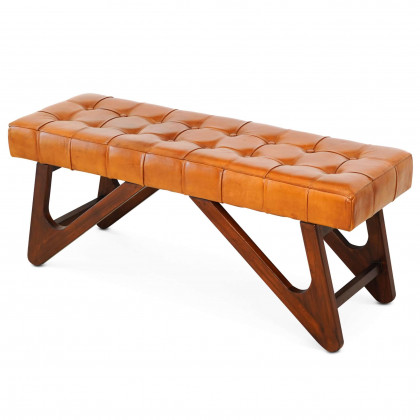 Ashcroft - Mia Leather Bench with Buttons in Tan
