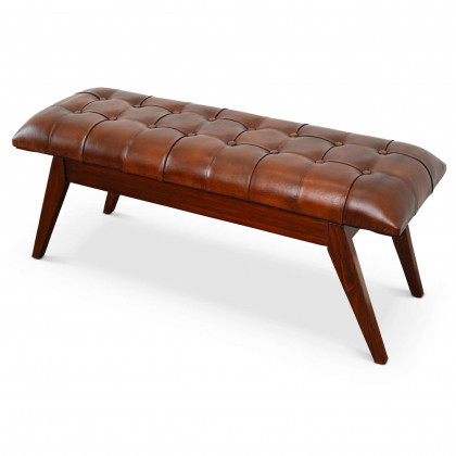 Ashcroft - Maja Mid-Century Modern Leather Bench in Tan