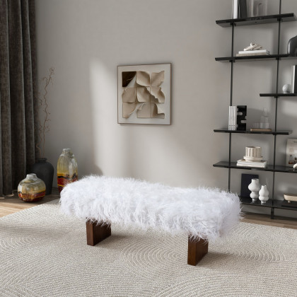 Ashcroft - Henley Bench in White Khaki Fur