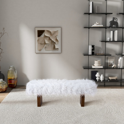 Ashcroft - Henley Bench in White Khaki Fur