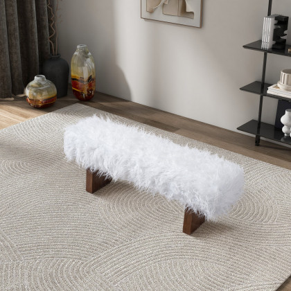 Ashcroft - Henley Bench in White Khaki Fur