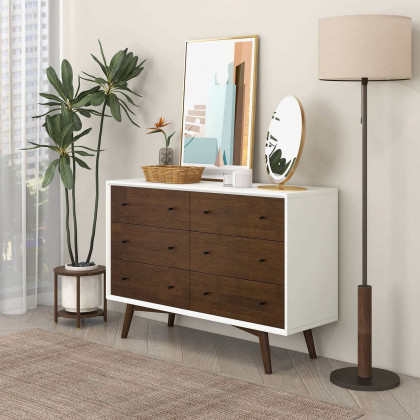 Ashcroft Mid-Century Modern Dresser with 6 Drawer - White