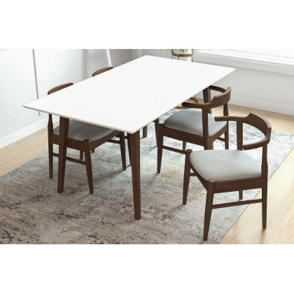 Ashcroft Levi Modern Style Solid Wood Rectangular Dining Kitchen Table - White, 63"