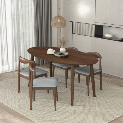 Ashcroft - Ada Mid-Century Modern Style Solid Wood Walnut Oval Dining Table