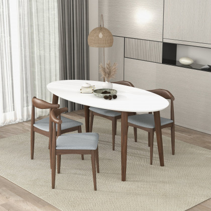 Ashcroft Ada Mid-Century Modern Style Solid Wood Walnut Oval Dining Table - White