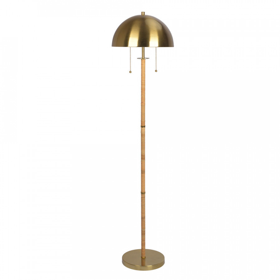 Ashcroft - Allure 2-Light Floor Lamp, Gold Brass, Natural Rattan Tube , Double On/Off Pull Chain