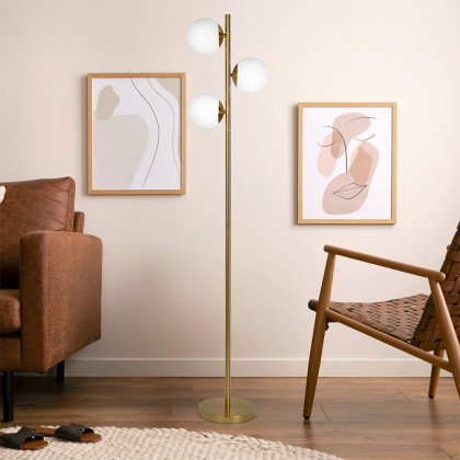 Ashcroft - Brilliance Modern Gold Brush Floor Lamp, Opal Glass Shades and Round Metal Base