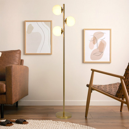 Ashcroft - Brilliance Modern Gold Brush Floor Lamp, Opal Glass Shades and Round Metal Base