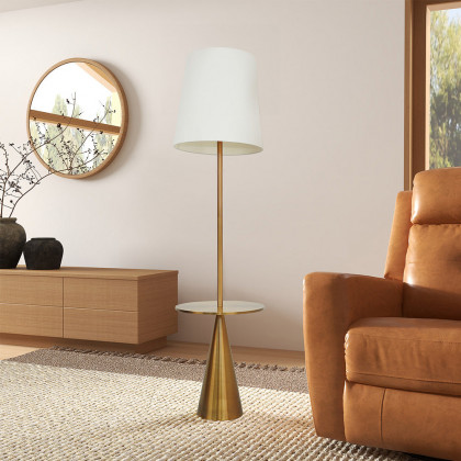 Ashcroft - Celestial Modern Floor Lamp with Brass Accent Table with Large White Shade