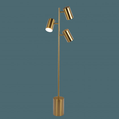 Ashcroft - Harmony Brassed Gold Floor Lamp with Rotary Switch Triple Spots Metal Block Base