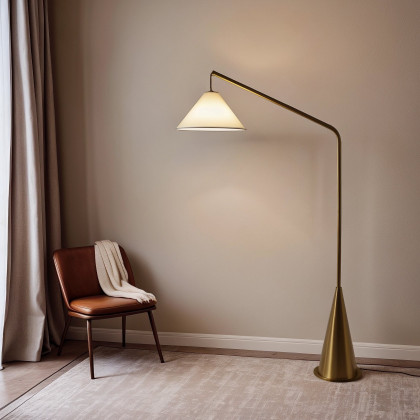 Ashcroft - Lisbon Black Floor Lamp with On/Off Switch Coned Base Hanging White Fabric Shade