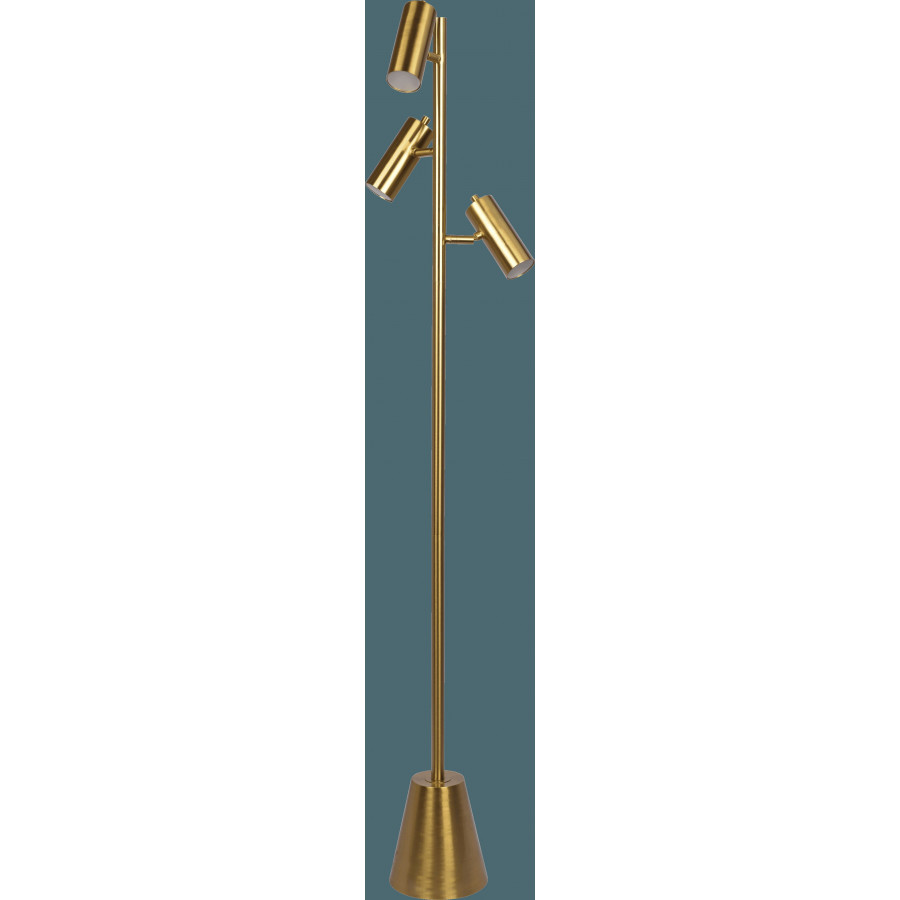Ashcroft - Lumina Brassed Gold Floor Lamp with Rotary Switch Triple Spots Metal Cone Base