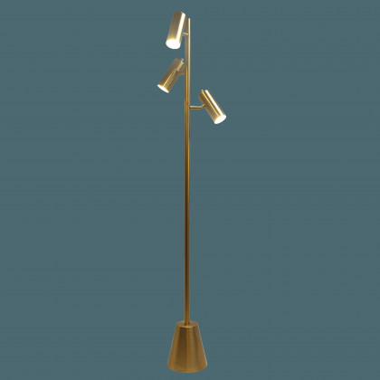 Ashcroft - Lumina Brassed Gold Floor Lamp with Rotary Switch Triple Spots Metal Cone Base