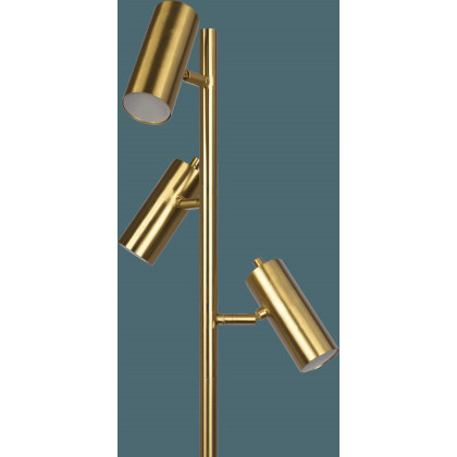Ashcroft - Lumina Brassed Gold Floor Lamp with Rotary Switch Triple Spots Metal Cone Base