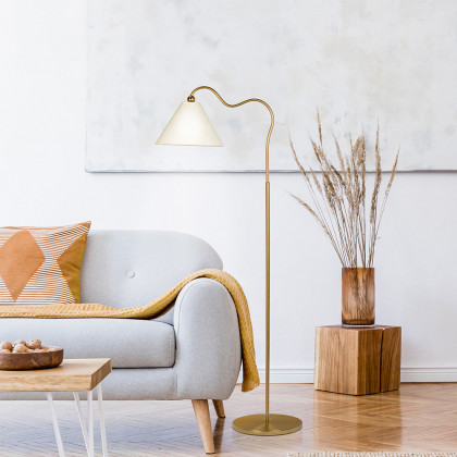 Ashcroft - Majestic Brass Ring Base Curved Floor Lamp with Triangle White Drum Shade