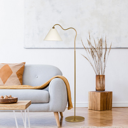Ashcroft - Majestic Brass Ring Base Curved Floor Lamp with Triangle White Drum Shade