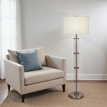 Ashcroft - Nimbus Brushed Nickel Floor Lamp with 3-Way Rotary Switch Clear Glass Body Metal Base