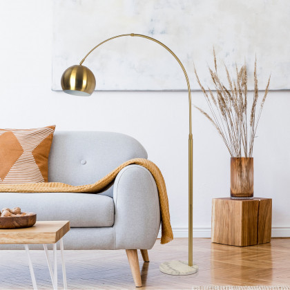 Ashcroft - Oasis Long Arm Gold Brass Adjustable Floor Lamp with Round White Marble Base