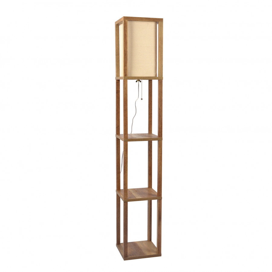 Ashcroft - Pinnacle Shelf Floor Lamp For Bedroom/Living Room, Natural Wood with Long Shade
