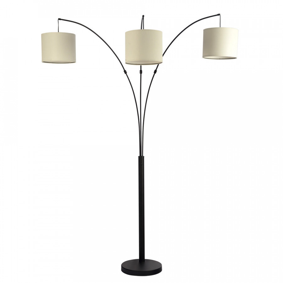 Ashcroft - Royal 3-Arm Metal Arc Floor Lamp, Oil Rubbed Bonze with Linen Shade, 4 way Rotary Switch